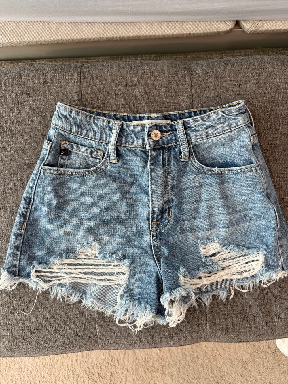 KanCan Distressed High-Rise Denim Shorts-0